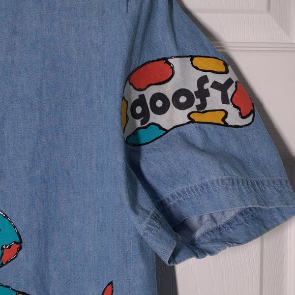 VINTAGE Painter Goofy USED Women's Jersey Shirt (S, Denim, Handmade, Disney) PM - Picture 8 of 11